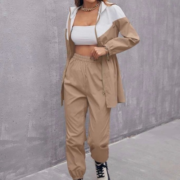 SHEIN Pants - SHEIN Tan and White Women's Track Pants & Jacket Set